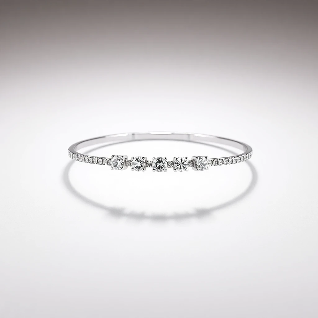 Bracelet Anneau, 4 diamants Or Blanc