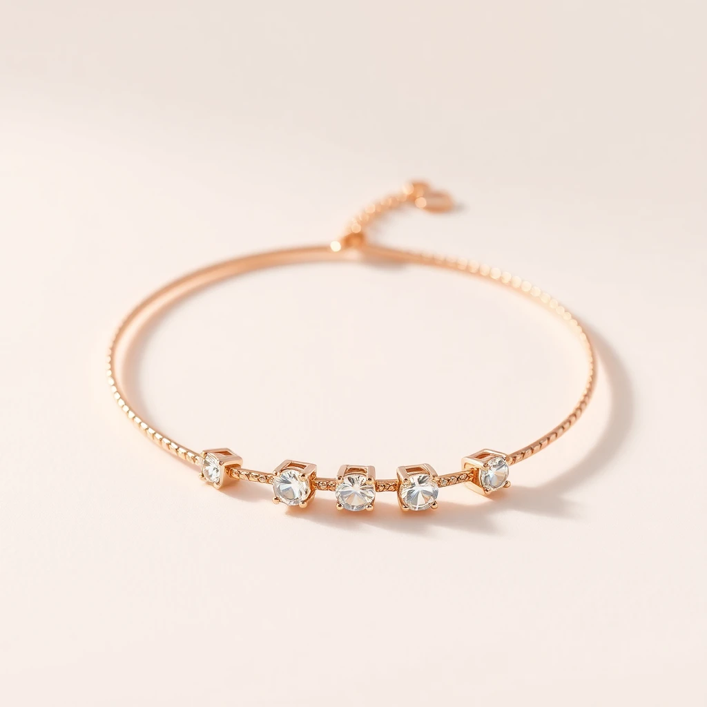 Bracelet Anneau, 4 diamants Or Rose