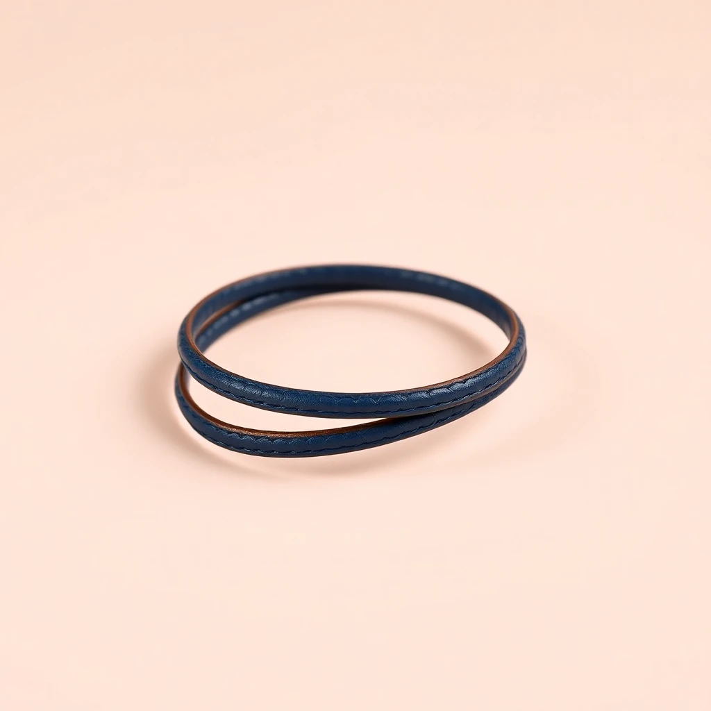 Bracelet Double Tour Cuir Médaillon bleu