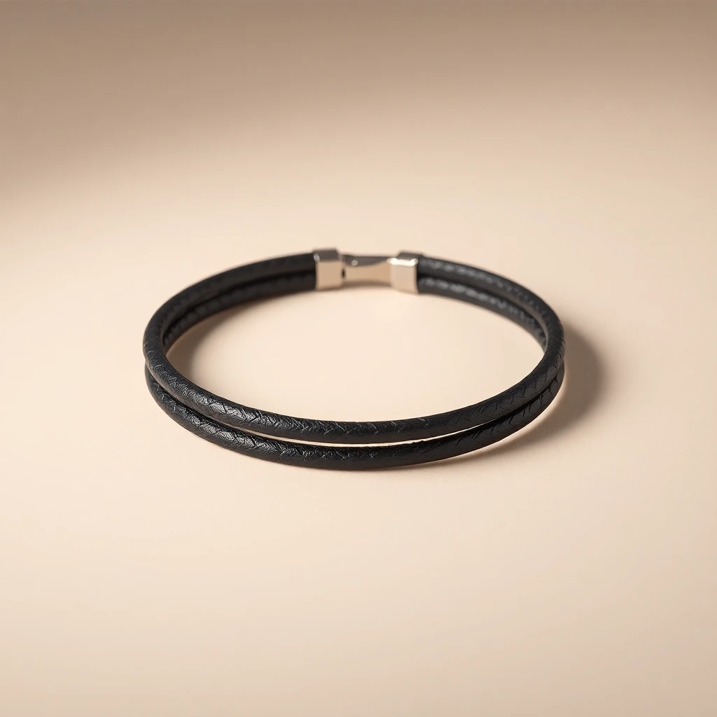 Bracelet Double Tour Cuir Médaillon gris