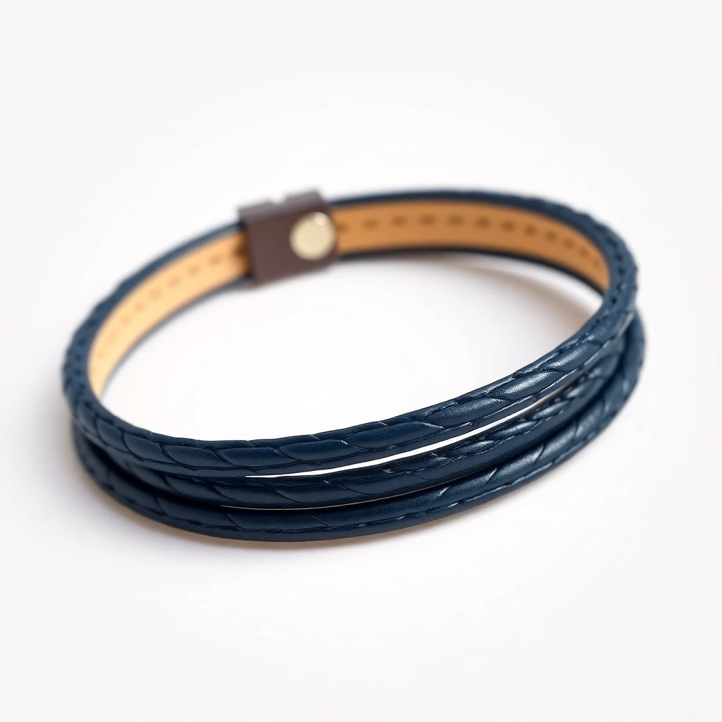 Bracelet Double Tour Cuir Médaillon marine