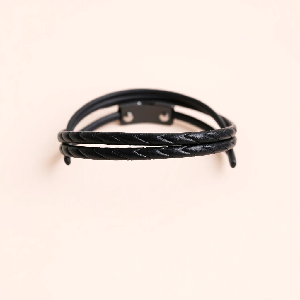 Bracelet Double Tour Cuir Médaillon noir