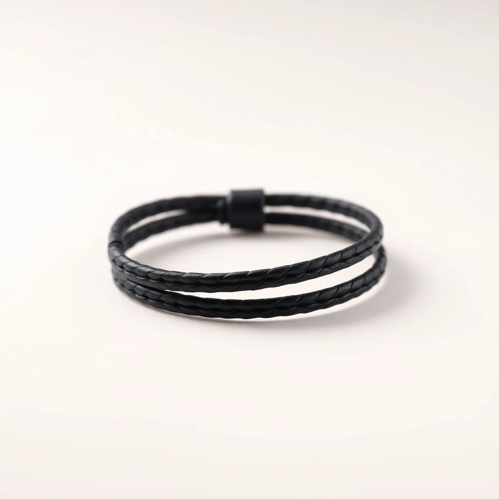 Bracelet Double Tour Cuir Médaillon noir