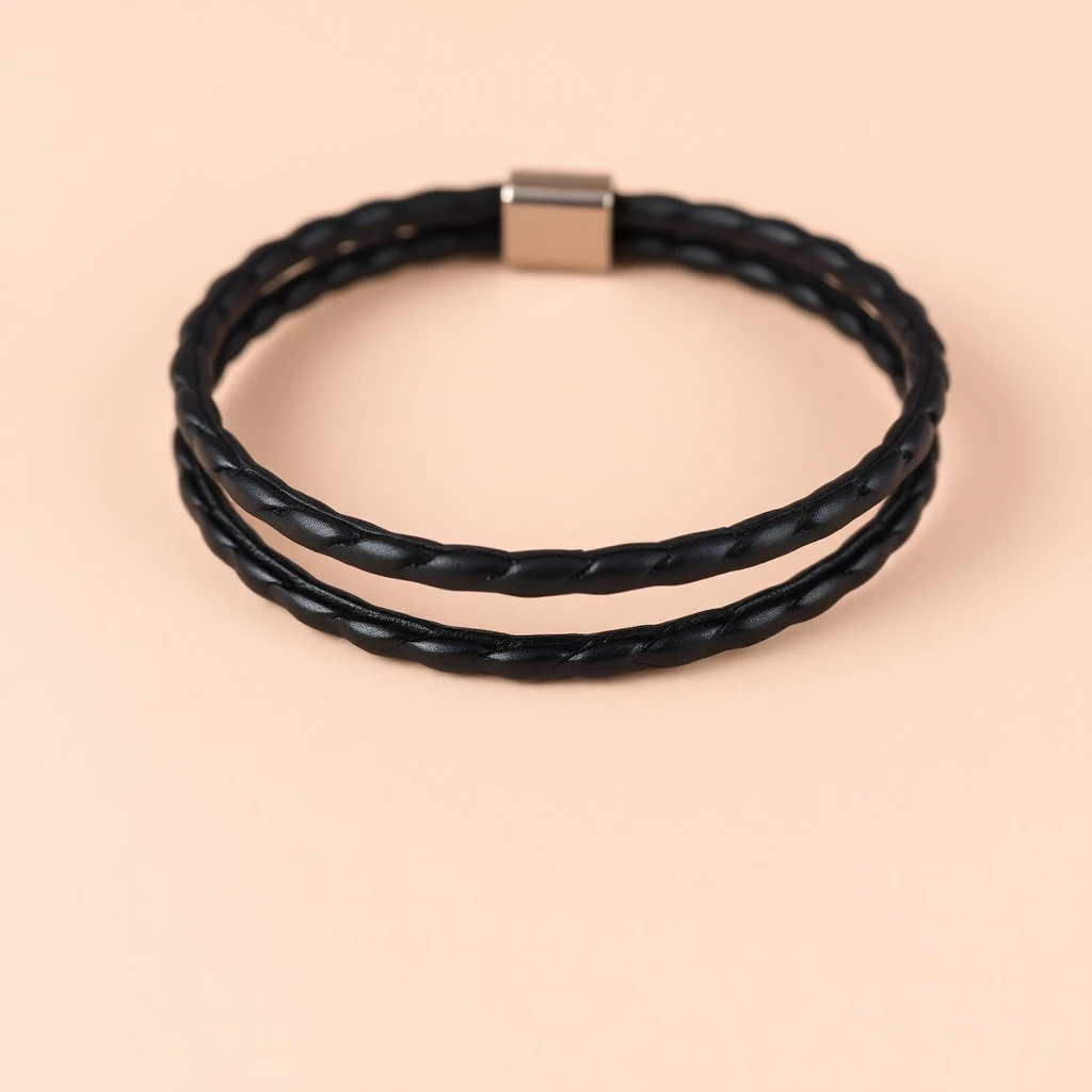 Bracelet Double Tour Cuir Médaillon noir