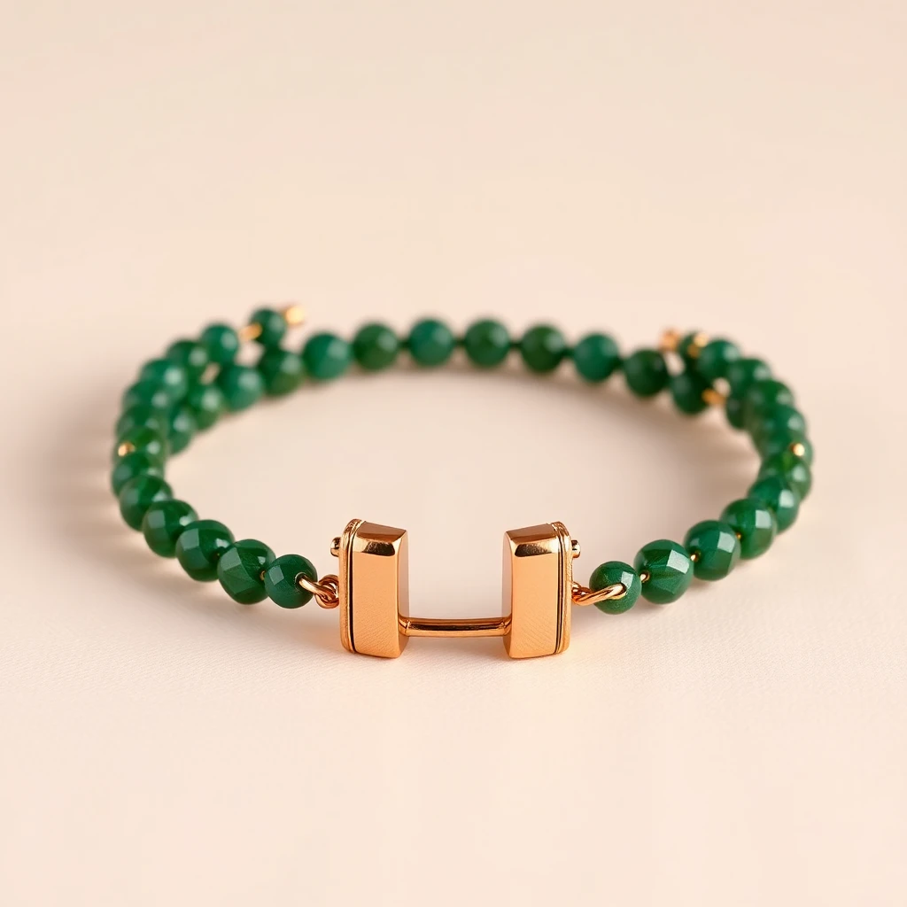 Bracelet tour H Vert Amande Or Rose