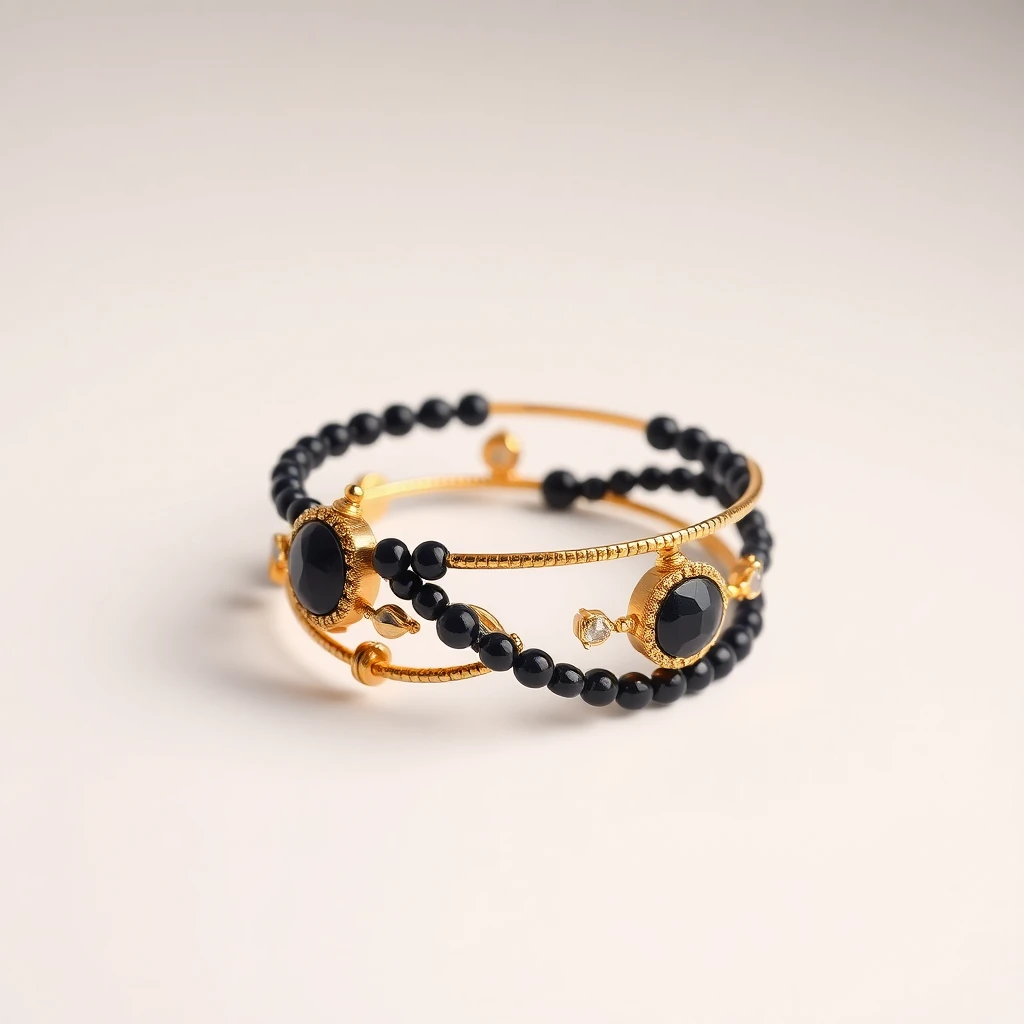 Bracelet trèfles 5 motifs Onyx